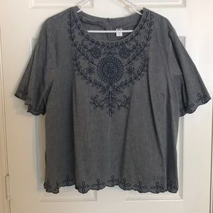 Cute chambray and embroidered Old Navy top